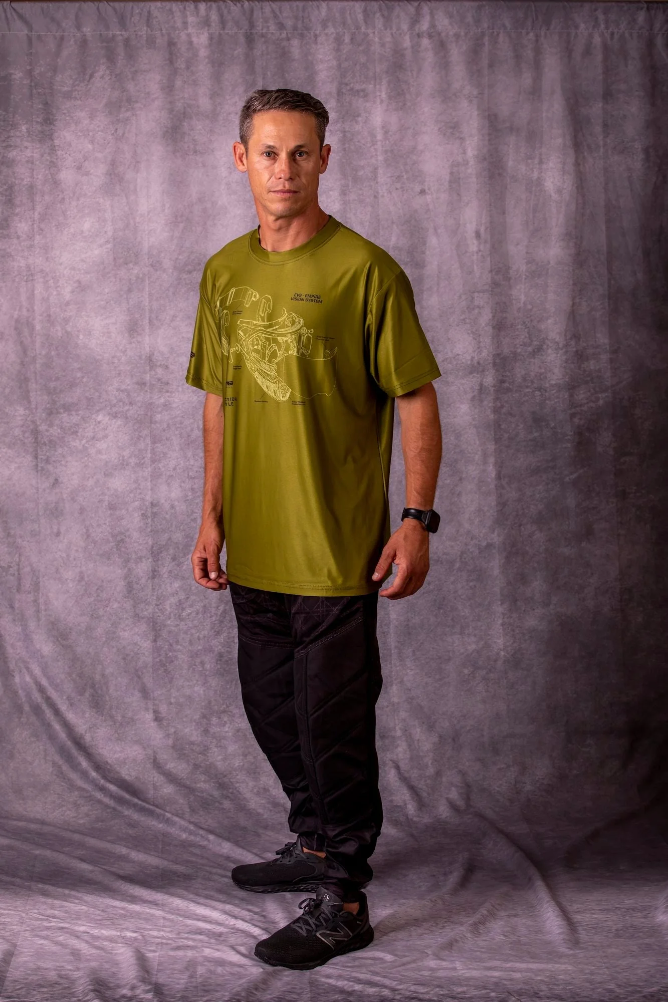 Empire Stretchy Soft T Shirt - EVS Schematics - Olive - Image 2