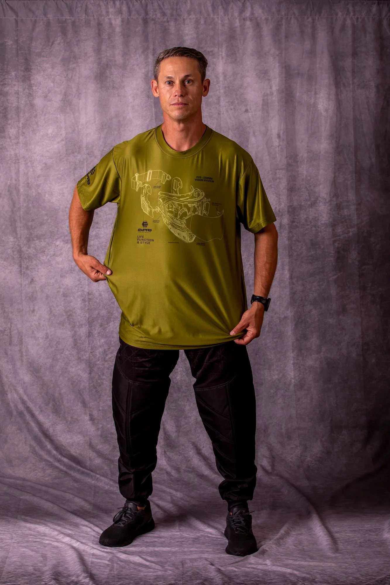 Empire Stretchy Soft T Shirt - EVS Schematics - Olive - Image 4